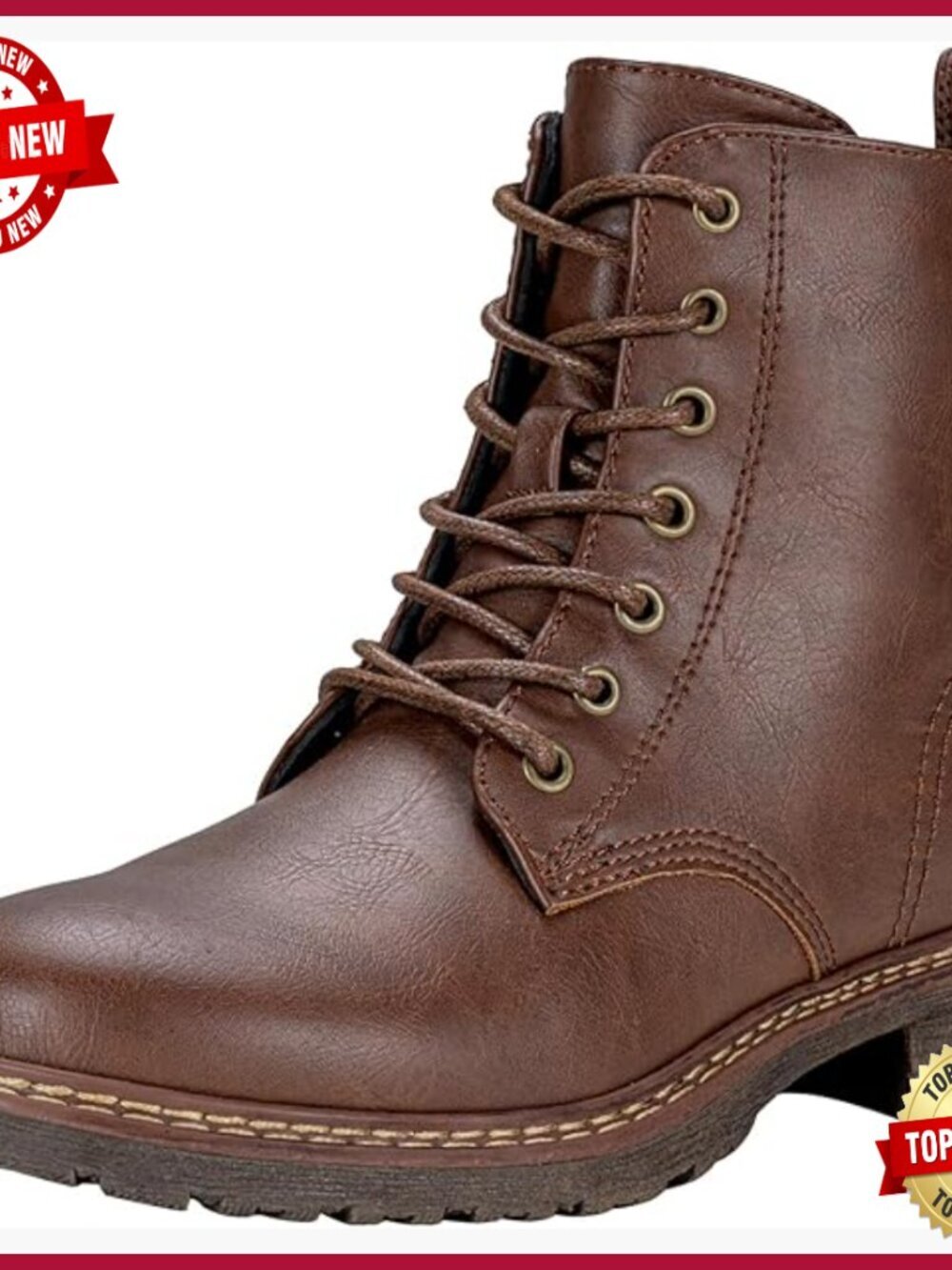Classic Lace Up Combat Ankle Boots Low Heel Side Zipper Booties